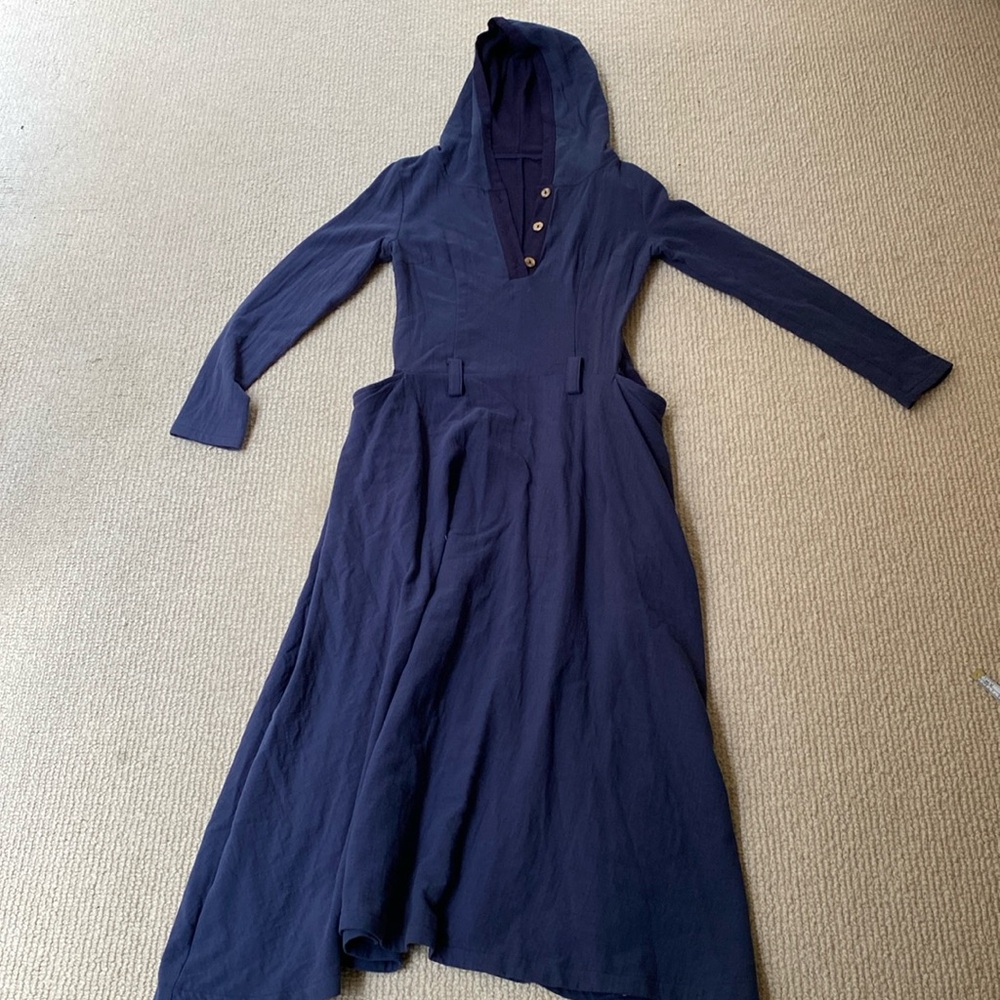 Like New Xiaolizi Blue hooded linen maxi dress for women 1140#